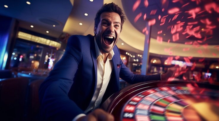 Layar permainan Mega Sevens menampilkan gulungan dengan simbol angka tujuh dan fitur bonus